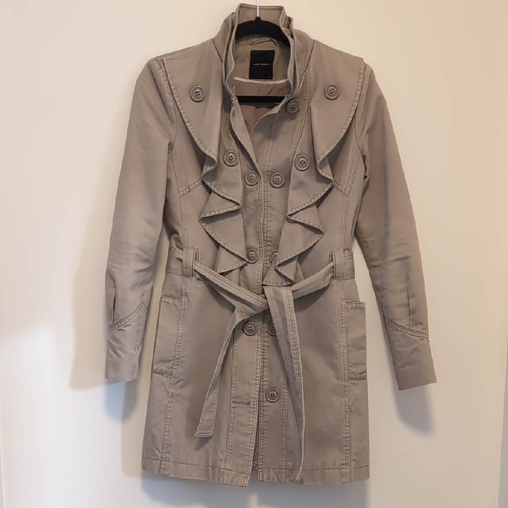 Vero Moda Size S Tan Ruffle Trench Coat, Lined